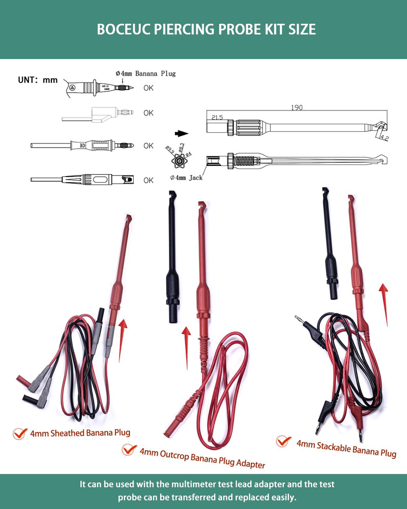 Test Probes, Wire Piercing Probe Kit for 4mm Banana Extended Test Cable Automotive Diagnostic Car Test Tool 4mm Plug(Extended Edition)