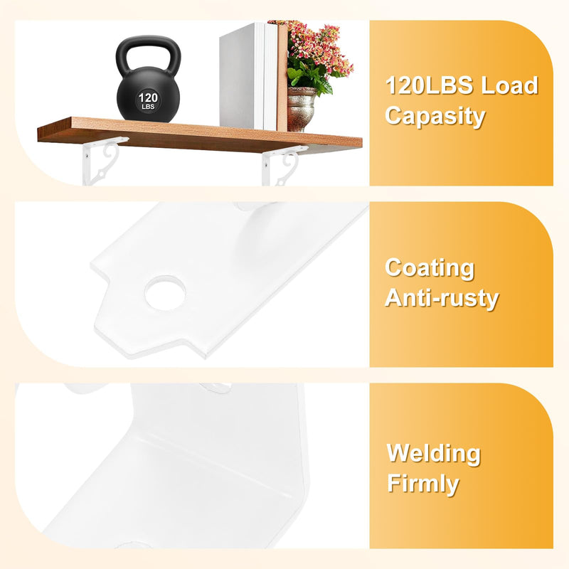 M METERXITY 6-Pack Shelf Brackets, 5 Inch Long L Shape Iron Wall Mount Shelf Support Bracket with Mounting Hardware 120 lbs Load Capacity for Home/Kitchen/DIY Decorative [White]