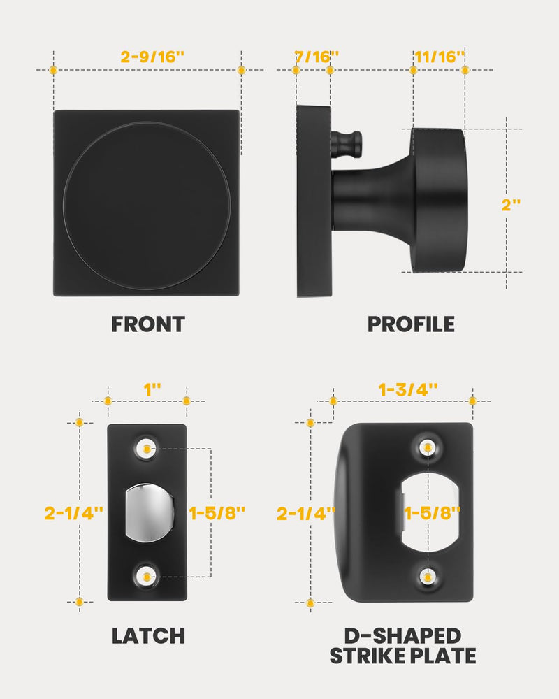Goldenwarm Matte Black Privacy Door Knob for Interior Doors, Zinc Alloy Black Door Knob Interior for Bedroom & Bathroom, Keyless Lock with Emergency Release, Adjustable & Reversible - 1 Pack