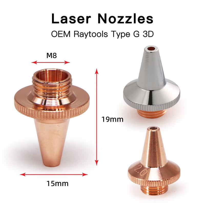 Raytools 10PCS 3D Laser Nozzle M8 Dia.15mm H19mm Caliber 1.0-3.0 Thread M8 Raytools 3D Cutting Nozzle Double Layer Chromed For Raytools 3D BT240S BM109 Double Chrome Layer