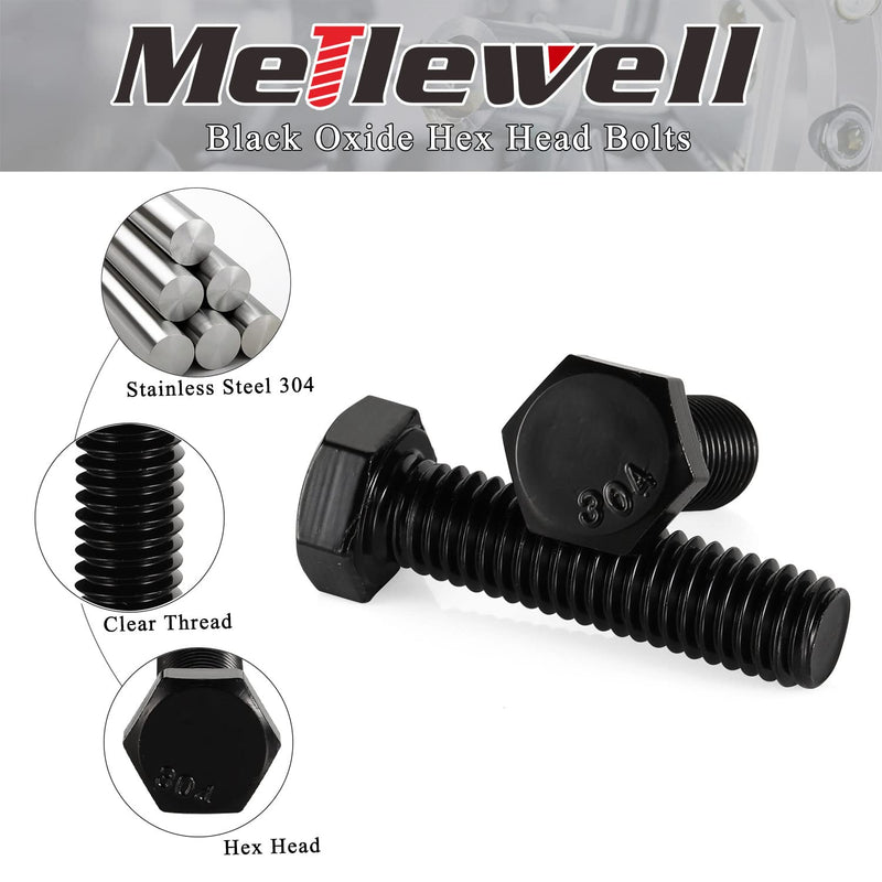 3/8-16 x 2“ Hex Head Bolts, Fully Threaded, Stainless Steel 304(18-8) Bolt, Black Oxide Finish, Quantity 8 3/8-16 x 2"