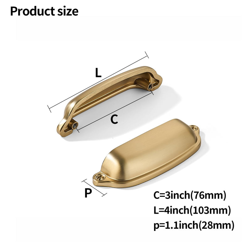 khtumeware 10 Pack Champagne Bronze Cup Pulls 3 Inch Center to Center - Cabinet & Drawer Handles for Kitchen Hardware 3"(76mm) Hole Center 10-Pack