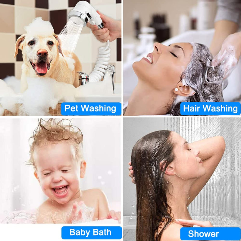 Sink Faucet Hose Shower Sprayer Attachment for Hair Washing&Pet Shower,Water Saving Aerator with 3-Way Diverter Valve for Bathroom Bathtub, Kitchen Faucet, Utility Laundry Tub(White) White with 79" Hose