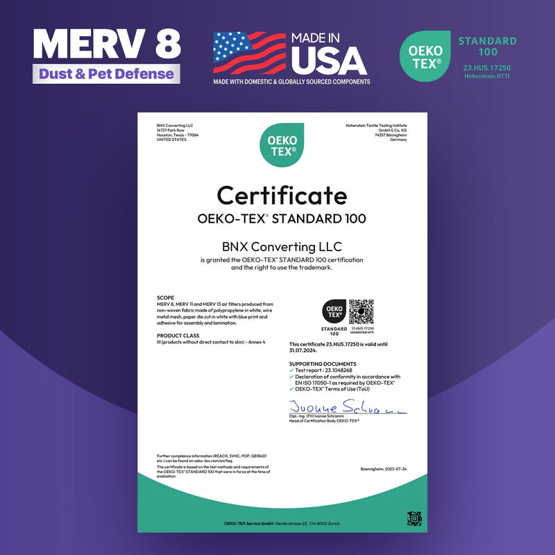 BNX TruFilter 14x14x1 Air Filter MERV 8 (6-Pack) - MADE IN USA – Dust & Pet Defense Pleated Air Conditioner HVAC AC Furnace Filters for Dust, Pet, Mold, Pollen MPR 600 – 700 & FPR 5 14x14x1 6-Pack