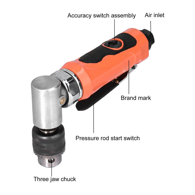 Air Right Angle Drilling Machine, Powerful Pneumatic Drill 90° 1/4 Elbow Head Manual Tool 0.6-0.8MPA 1500rpm with Wrench Air Drill Pneumatic Tool for Narrow Spaces, Furniture(American)