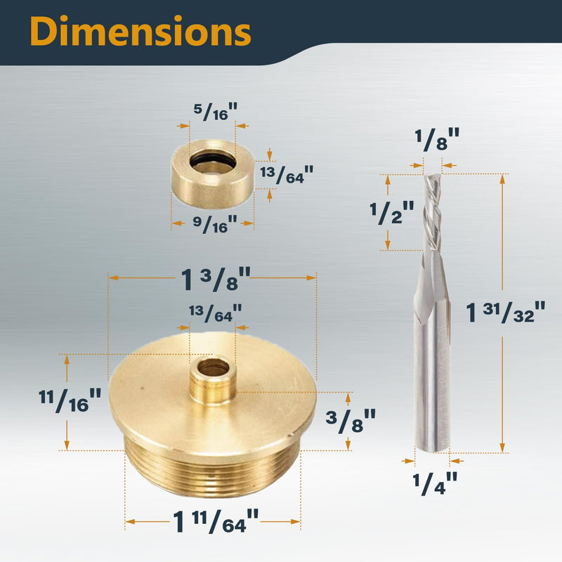 POWERTEC 72166 Solid Brass Inlay and Carbide Router Bit Set, 1/4" & 1/8" Downcut Spiral Router Bits, 1/4" Shank with Router Bushing, Collar & Alignment Pin for Wood PVC MDF Hardwood 1/4" Shank, 1/4" & 1/8" Downcut Bit Spiral & Bushing