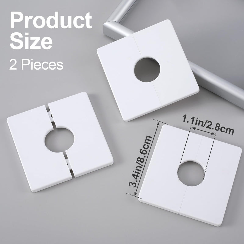 2pcs Escutcheon Plate Wall Split Flange, 28mm/1.1in ABS Wall-Mounted Water Pipe Flange Cover, Self-Adhesive Square Plumbing Cover Plates for Kitchen Toilet- White 2-White