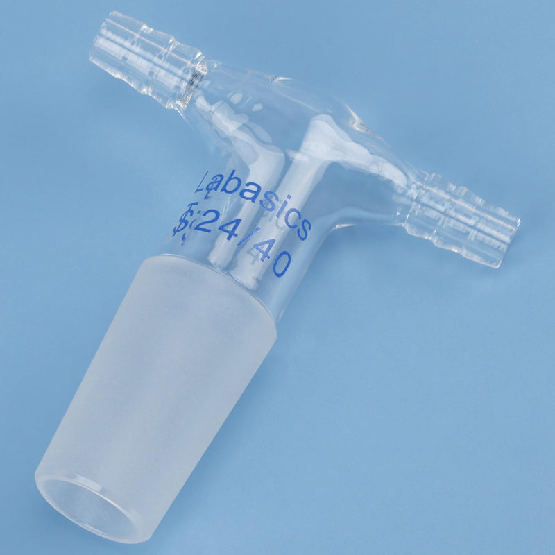 Labasics Glass T-Shape Vacuum/Inert Gas Adapter, Glass Dual Hose Inlet Adapter with 24/40 Inner Joint for Lab Distillation 24/40 Joint