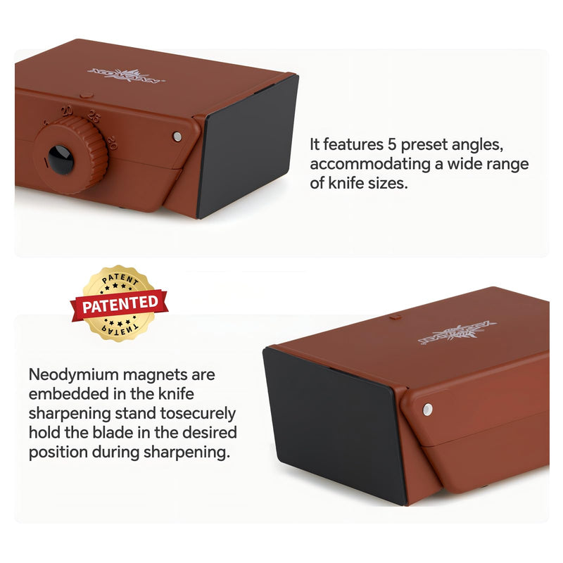 The Innovative Knife Sharpener - Patented Multi-Angle Premium Rolling Knife Sharpener with Extra Replacement Head for Chef's, Fruit, and All Steel Knives (Brown) Brown