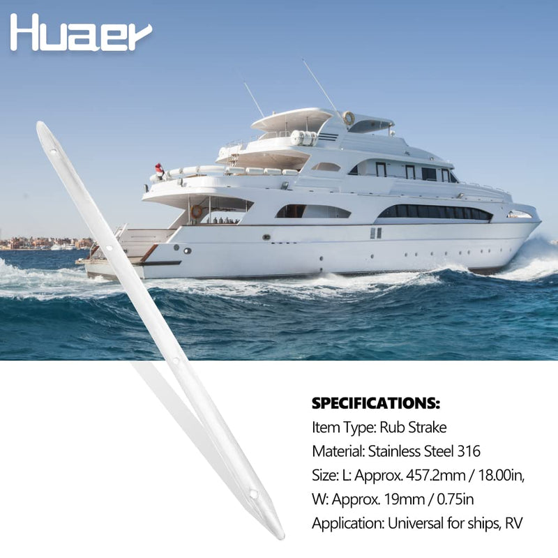 Rub Strake, Akozon 457.2x19mm/18x0.75in 316 Stainless Steel Marine Rub Strakes Line Rub Strakes for Marine Boat Yacht RV