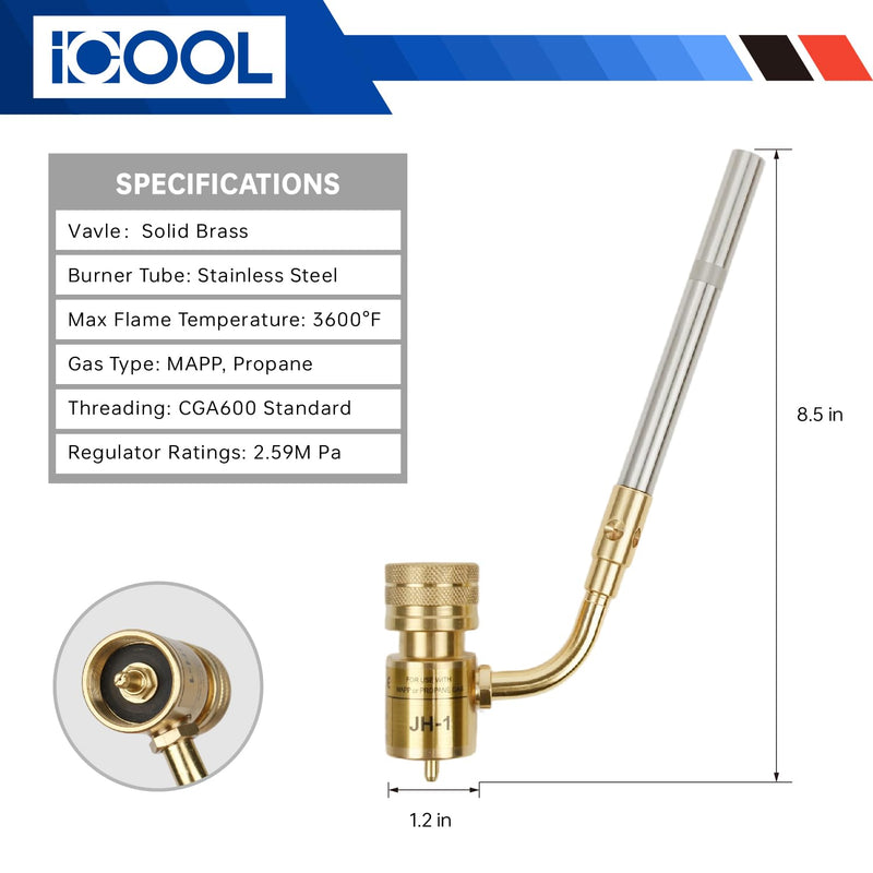 ICOOL Single Flame Hand Torch, Maximum Temperature 3600℉, Propane MAPP Gas Torch for Welding Brazing Plumbing HVAC