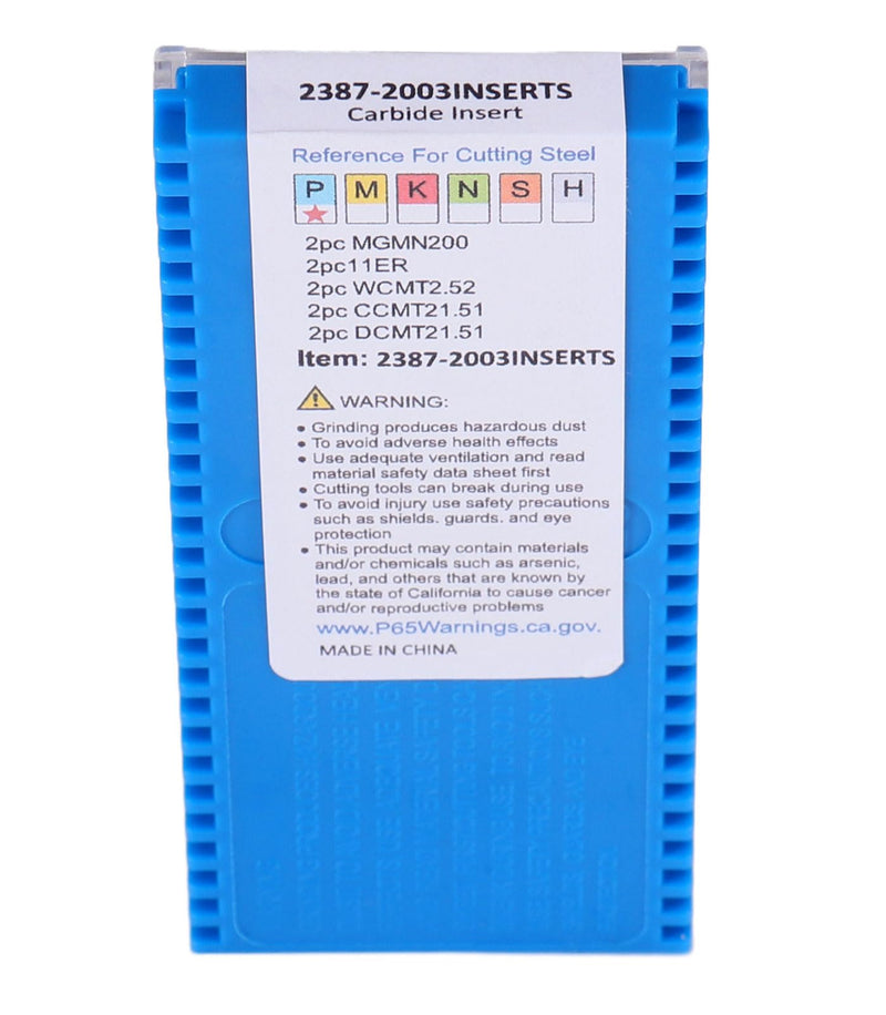 Accusize Industrial Tools 2 Pc of Each Kind of Carbide Inserts for 2387-2003, CVD Coated and Tin Coated, Total 10 Pieces, 2387-2003inserts | 10-Piece Replacement Set, 2 Each MGMN200, 11ER A60, WCMT2.52, CCMT21.51, DCMT21.51, 2387-2003INSERTS