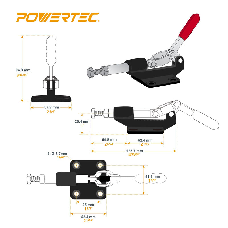 POWERTEC 1PK Toggle Clamp, 500lbs Holding Capacity, 305CM Quick Release Push Pull Clamp for Woodworking Jigs and Fixtures, Pocket Hole Jigs, Welding, CNC (20318) 305CM, 1PK