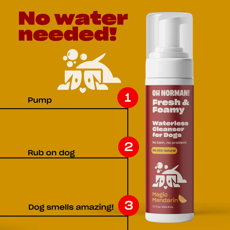 Fresh and Foamy Waterless Shampoo by Kaley Cuoco, No Rinse Dry Shampoo for Dogs, Magic Mandarin Scent, Hypoallergenic, Cruelty-Free, 7.1 Fl Oz - PawsPlanet Australia