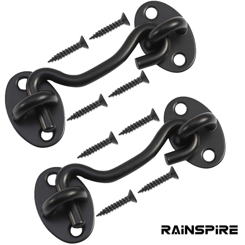 Rainspire (2 Pack) 4 Inch Privacy Hook and Eye Latch for Barn Door, Stainless Steel Gate Latch Barn Door Lock Cabin Hooks for Gate Shutters Window Slide Barn Shed Cabinet Bathroom, Black 4 Inch Black