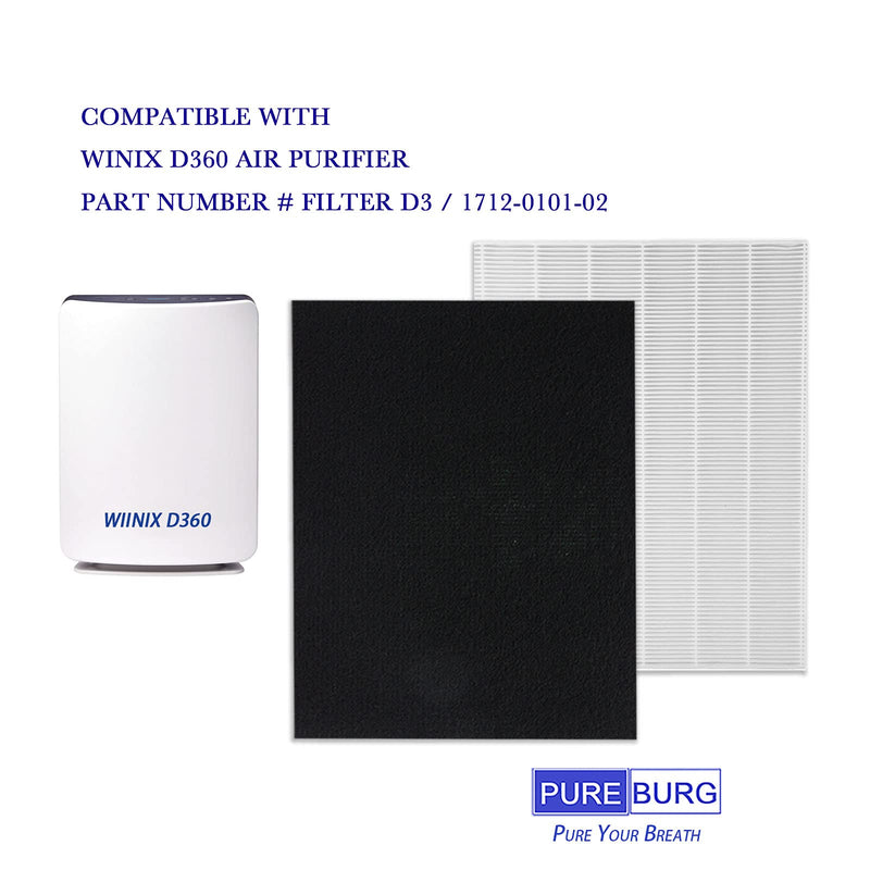 PUREBURG Replacement D3 Filter Compatible with Winix D360 Air Purifier