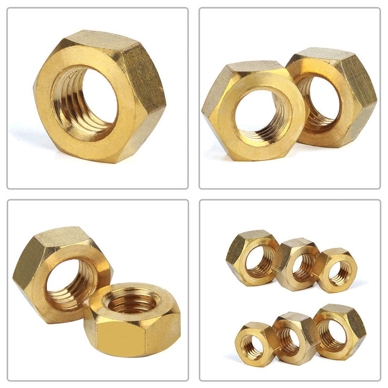 Glarks 160Pcs Metric M2 M2.5 M3 M4 M5 M6 M8 M10 High Strength Brass Hex Nuts Assortment Kit
