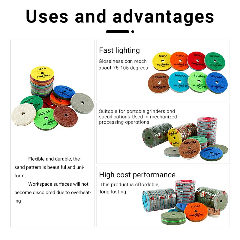 LOZLIN 8PCS 5/8-11 Granite Sponge Polishing Pad 4 inch Granite Marble Terrazzo Pad Concrete Terrazzo Polishing Foam Grinding Discs