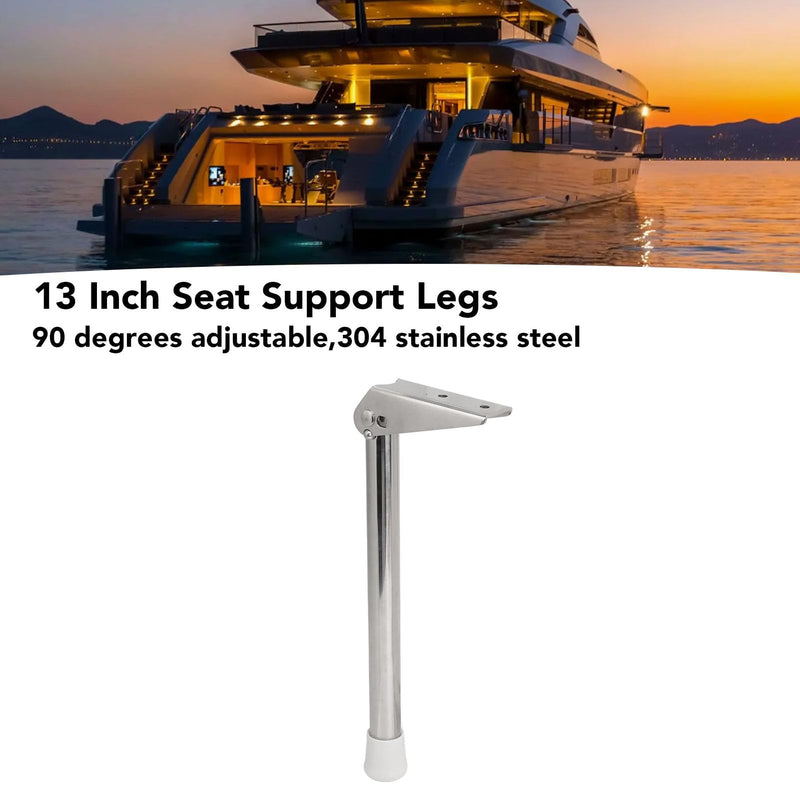 Fockety 13inch Boat Seat Swing Leg, 90 Degree Folding Support Plate Seat Support Leg for Boat, Adjustable 304 Stainless Steel Boat Bench Seat Legs with White Rubber Tips, for Marine Left 8423SL13