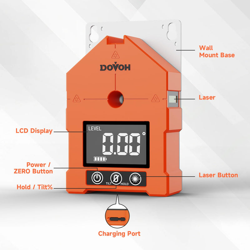 DOVOH 3-in-1 Digital Angle Finder with Laser, Digital Angle Gauge, WG-3L | 3 Green Beams, Magnetic, Rechargeable Inclinometer, Digital Level with Laser, For Woodwork, Hanging Picture, Saw, Carpentry