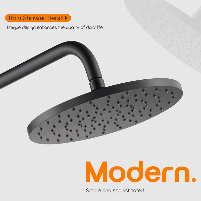 Rained Waterfall Shower Head 10-inch Large Overhead Showerhead High Flow 2.5 GPM with Adjustable Swivel Ball Joint, Matte Black SH001MB-D10 1 Pack