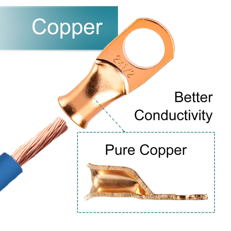 8PCS Battery Cable Ends, 1/0 Gauge Wire Connectors 5/16 Copper Wire Lugs, Bare Copper Eyelets with Heat Shrink Tubing by HOUSUN 1/0AWG*5/16"(M8) 8