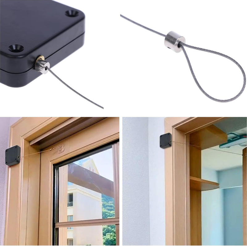 Upgraded Version with Buffer, 1200 Gram Automatic Screen Door Closer, Sliding Screen Automatic Door Closer, Refrigerator Door Closer Sliding Door Closer with Steel Pull Cord, Home Use, 2Black Vith cushioning 2pcs