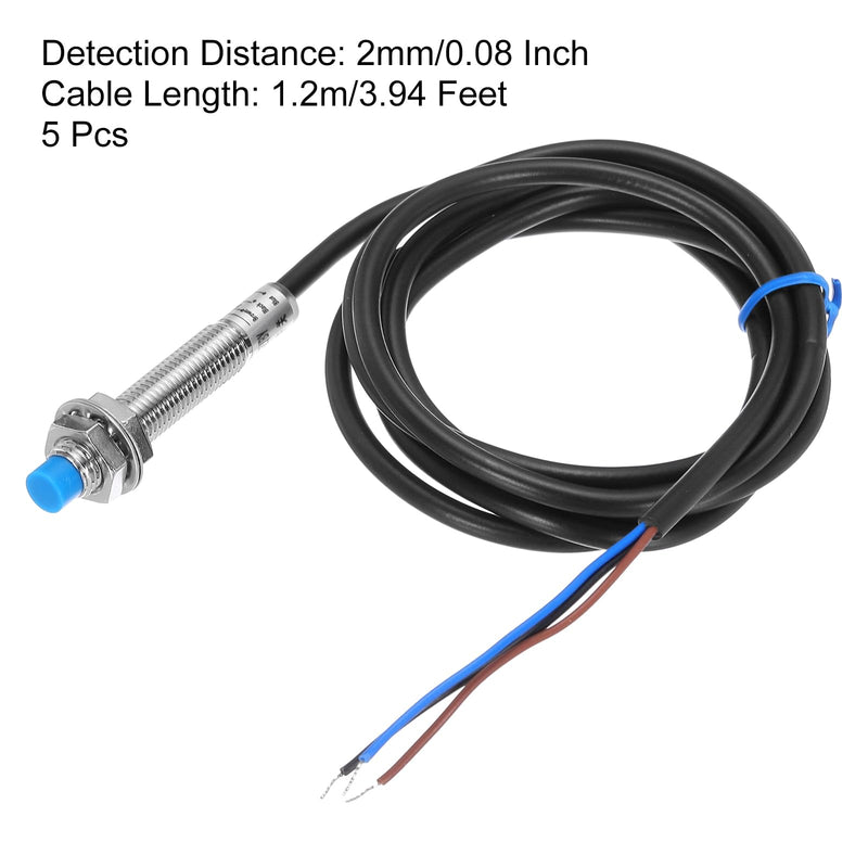 MECCANIXITY M8 Approach Sensor Inductive Proximity Sensor Switch NO Normally Open PNP 2mm Detection Distance, DC 6-36V LJ8A3-2-Z/BY, 3.9ft, 5Pcs 5