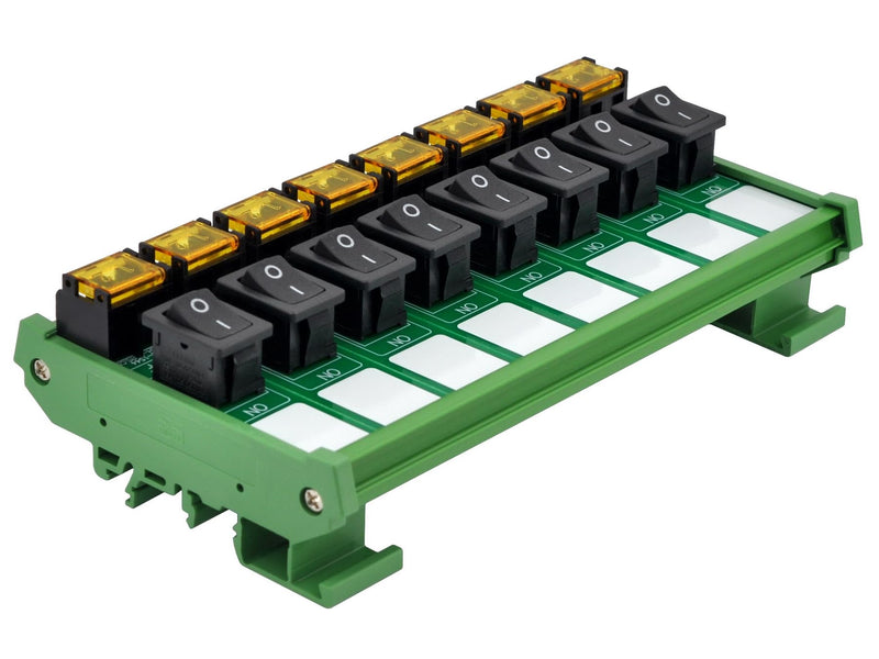 DIN Rail Mount Rocker Switch Module, 10Amp 250VAC/50VDC (8 Channel) 8 Channel