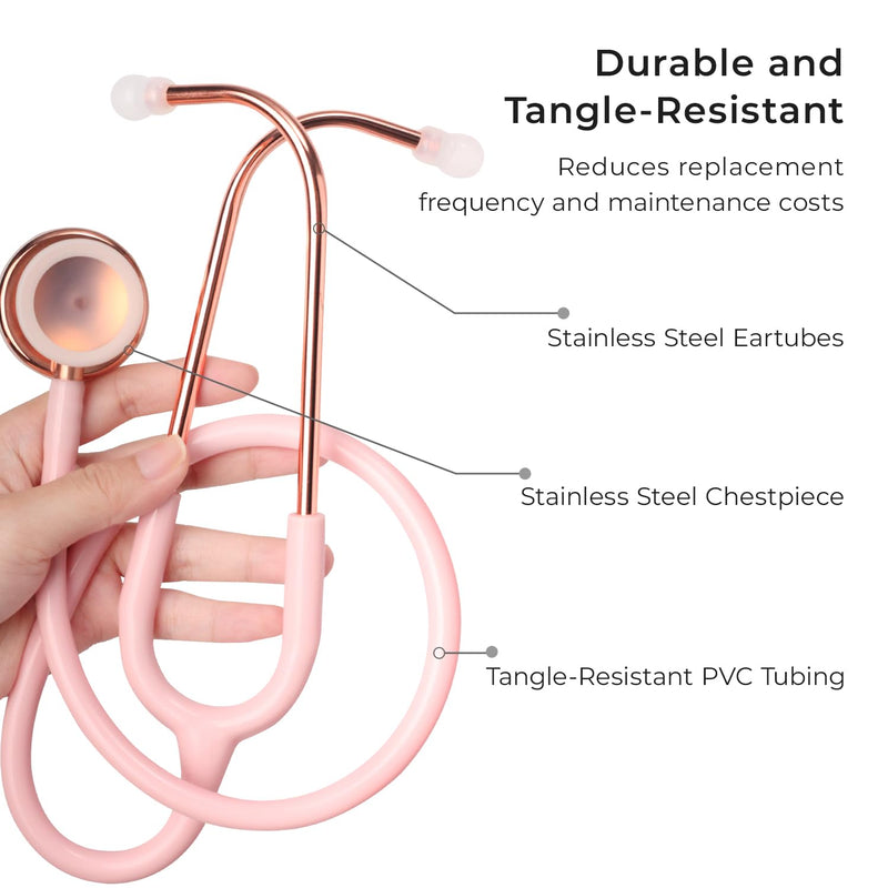 Scienlodic Double-Sided Stethoscope with Ear Tips, Professional Stethoscope for Doctor Nurse Clinical Student Use, Customized Gold-Plated High-end - Light Pink 03-Light Pink
