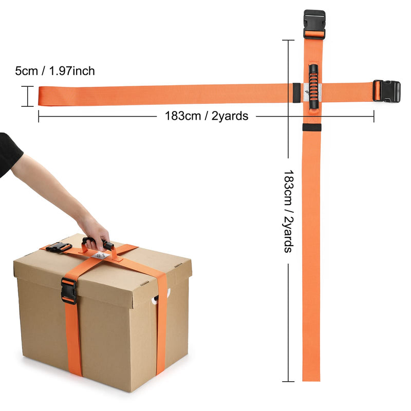 Box Carrying Strap with Handle Adjustable Belt Cross Style Carry Straps for Safely Moving and Lifting Heavy Boxes, Groceries, Luggage (Orange) Orange