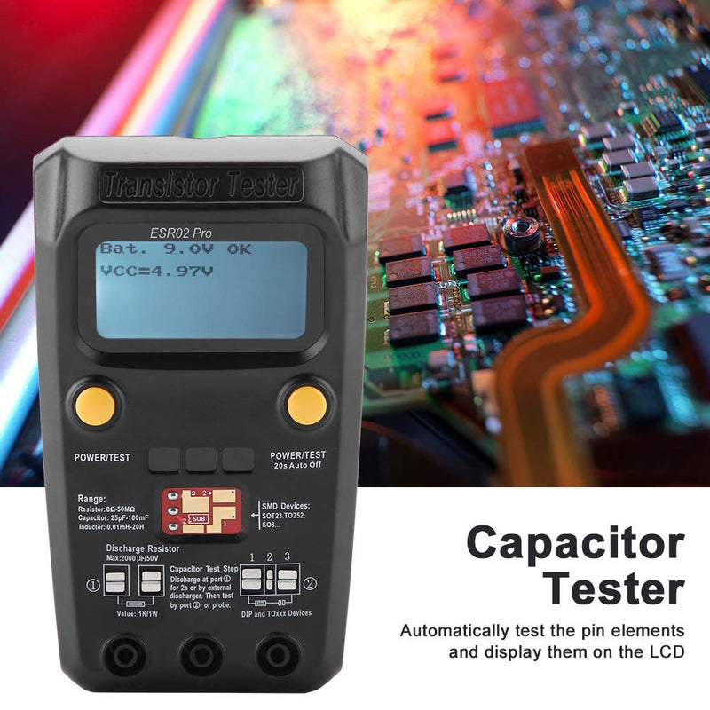 Transistor Tester, ESR02 Pro Digital Transistor Capacitor Tester SMD Chip Component Inductance Meter LCR Meter LCR Tester Electronic Component Tester, Digital Transistor Tester