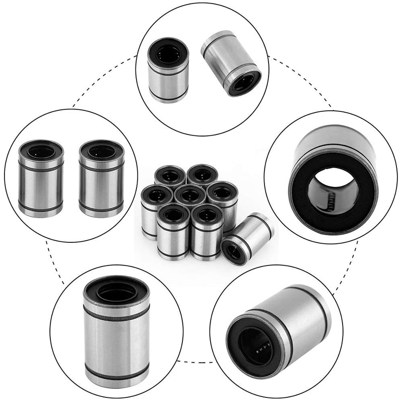 Linear Ball Bearings LM10UU 8Pcs 10mm Linear Motion Ball Bushing Bearing 3D Printer Cylinder CNC Parts, Pack of 8