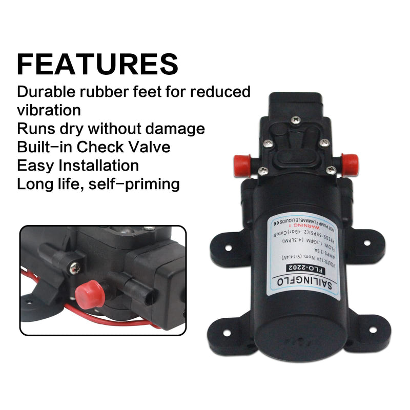 12v Water Pressure Diaphragm Pump 4.3 L/min 1.1 GPM 35 PSI - Caravan RV Marine Boat by SAILFLO