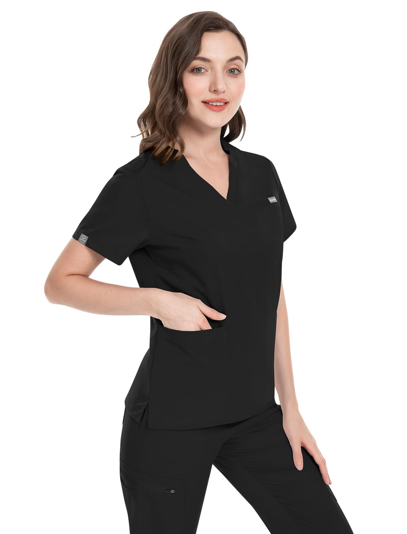 niaahinn Scrub for Women Scrubs Top with Classic V-Neck & Yoga Jogger Pants Medical Nursing Uniform Scrub Set Small Black