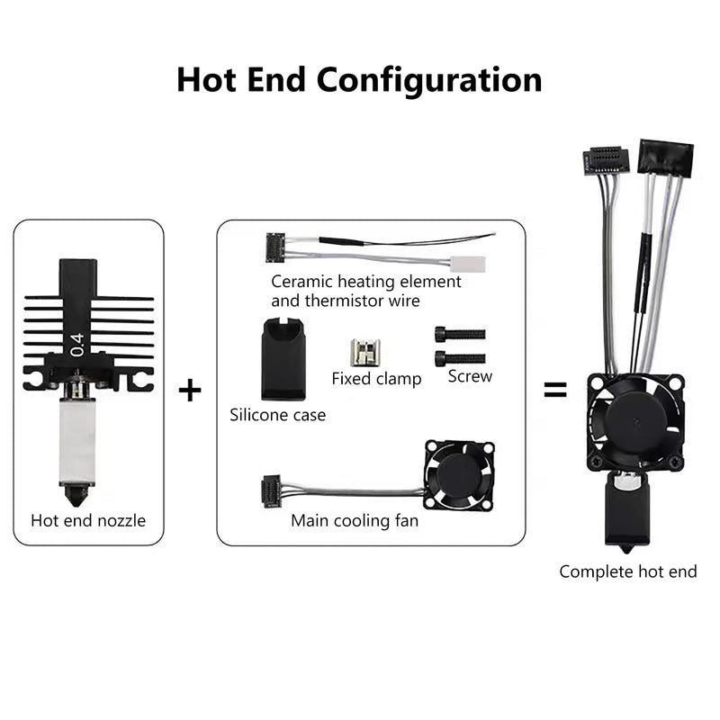 P1P/P1S Full Assembled Ceramic Hotend with Fan 0.4mm Hardened Steel Nozzle for 3D Printer Bambu Lab P1P/P1S Extruder Print Head Hot End Kit with Heater Cartridge Thermistor High Speed Printing For P1S P1P