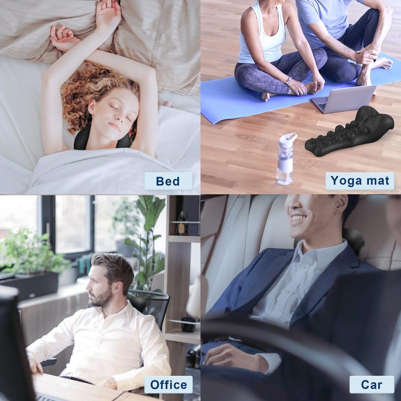 Neck and Shoulder Relaxer with Upper Back Massage Point, Cervical Traction Device Neck Stretcher for TMJ Pain Relief and Cervical Spine Alignment Chiropractic Pillow (Black) Black
