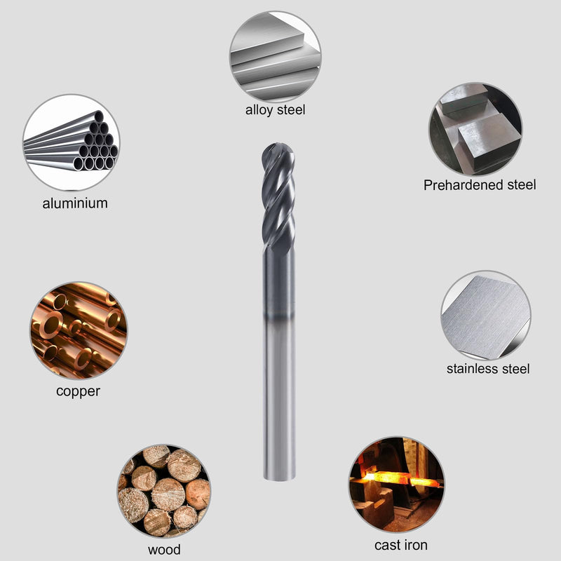 ISB 4Flutes Carbide Ball Nose end Mill - Micro Grain Carbide End Mill for Alloy Steels/Hardened Steels(5,1/8) 1/8 in 5
