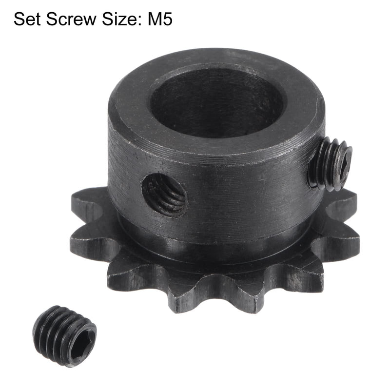 uxcell 12 Tooth Roller Sprocket B Type, #25 Chain, Single Strand 1/4" Pitch, 12mm Bore Black Oxide C45 Carbon Steel with Set Screws for ISO 04C