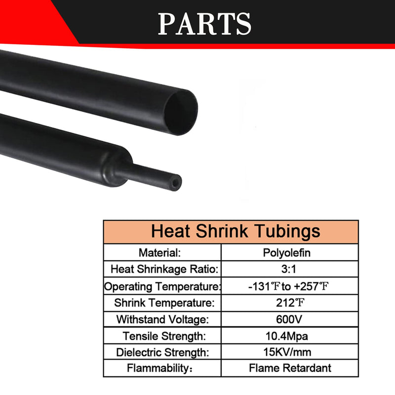 Heavy Duty 4/0x1/2 Copper Wire Lugs,12Pcs 4/0 AWG 1/2'' Stud Tubular Ring Terminals with 12Pcs Heat Shrink Tubing for Vehicle Boat Marine Audio 4/0 AWG 1/2'' Ring
