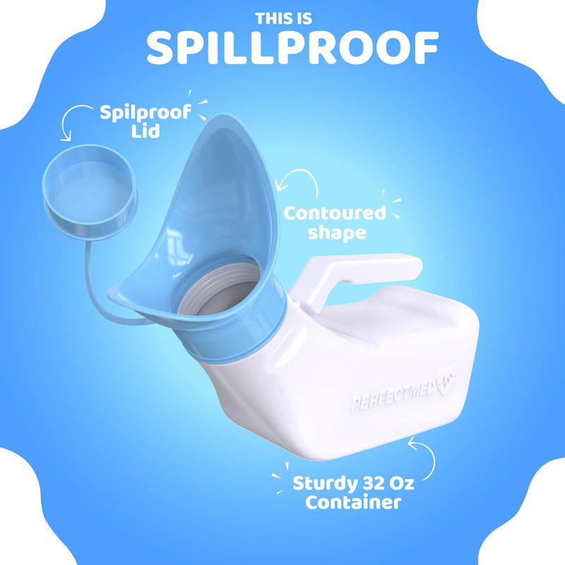 Female Urinal Spill Proof 32 oz (2 Pack)- Urinal for Women & Men - Pee Funnel - Unisex Bed Pan - Portable Urinals for Women - Sturdy Female Urination Device for Car Travel, Road Trip Essentials Pack of 2