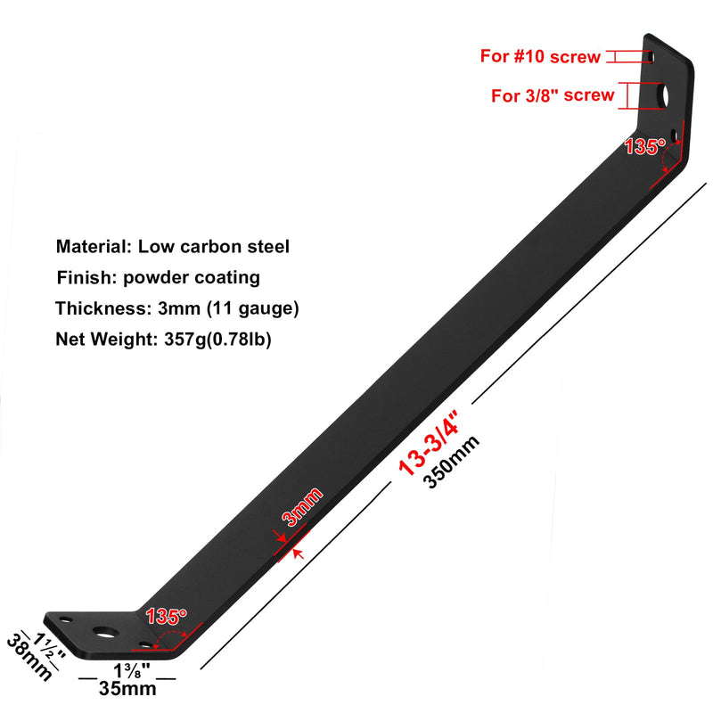 4 Pcs 13-3/4" x 1-1/2" Inside Mount 45-Degree Angle Bracket Strap Brace, 11 Gauge 13-3/4'' x 1-1/2''