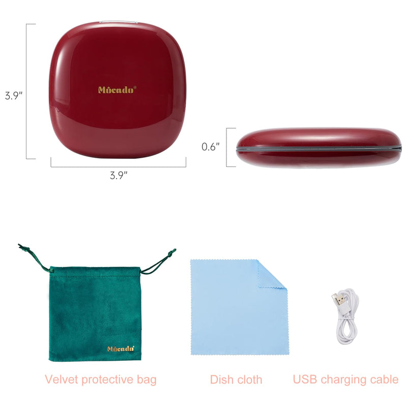 Mocado Compact LED Travel Makeup Mirror - 4 Inches 1X/10X Magnification Travel Mirror with Light Dimmable Double Sides Lighted USB Rechargeable Compact Mirror for Purse,Pocket,Travel(Wine Red) Wine Red