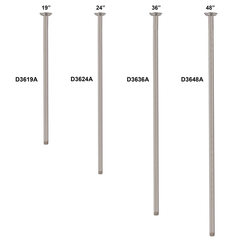 Westbrass A3619A-07 1/2" IPS x 19" Round Ceiling Mount Shower Arm with Flange, Satin Nickel