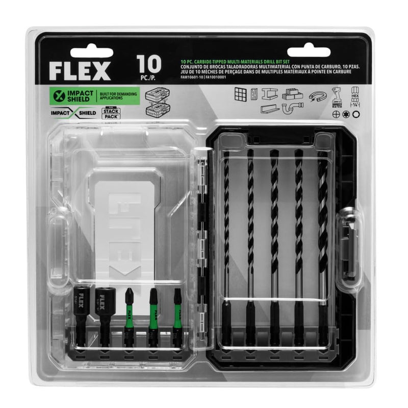 FLEX STACK PACK 10-Piece Carbide Tipped Multi-Construction Drill and Drive Bit Set - FAM10601-10 (Pack of 1)