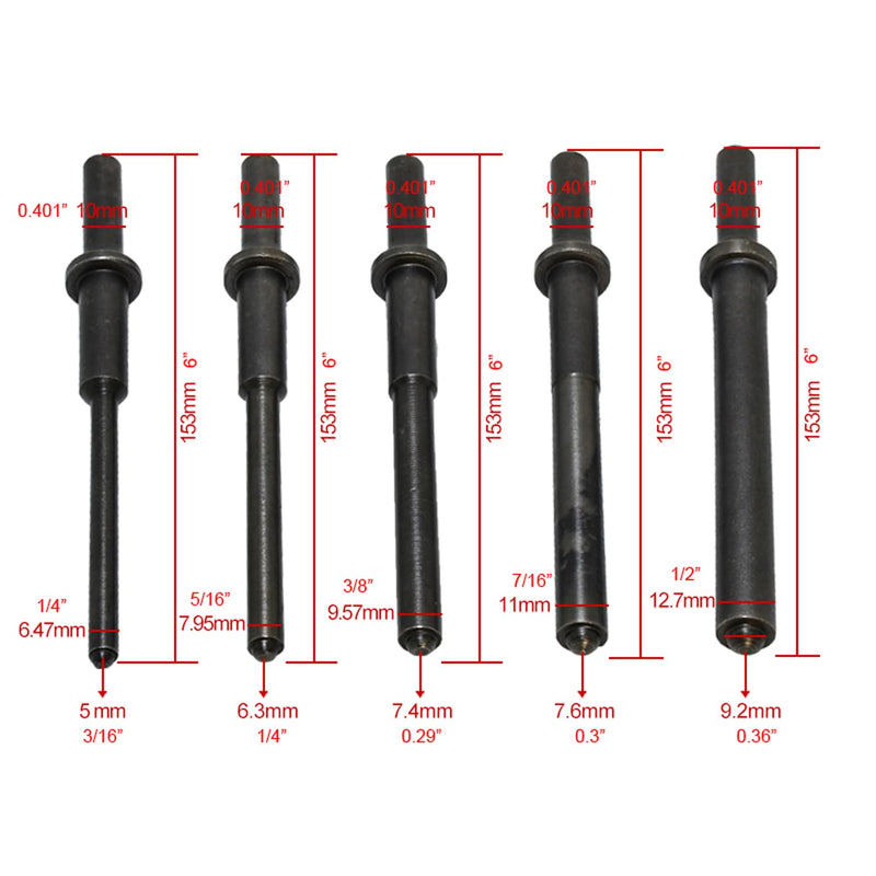 Pneumatic Roll Pin Punch Set 3/16" to 1/2" Pneumatic Pilot Punch .401" | Air Hammer Pilot Punch 153mm Bolts Long Pins For Removing Roll Pins Hollow Tension Pins
