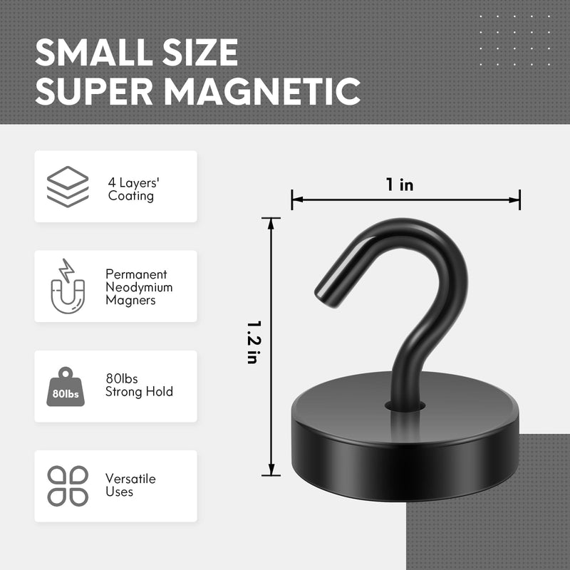 Neosmuk Magnetic Hooks, Cruise Ship Essentials, 80lb+ Heavy Duty Magnetic Hooks for Cruise Cabins, Refrigerator, Grill, Hanging, and Travel | Extra Strong Must-Haves Magnet Hook,Black Black 80lb Magnetic Hooks