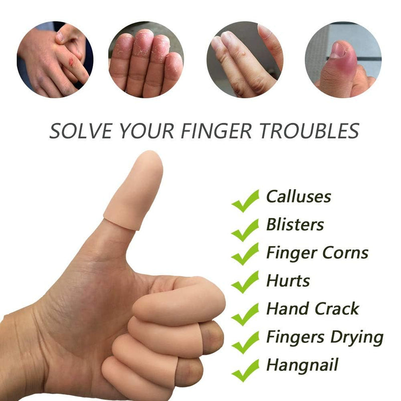 Gel Finger Protectors Finger Caps Silicone Fingertips Protection - Finger Cots Great for Trigger Finger, Finger Arthritis, Finger Cracking and Other Finger Pain Relief (Nude, Small)