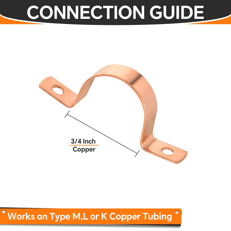 HeSun 30-Pack Copper Fittings, 3/4-Inch Copper Tube Strape, Two-Hole Clamp Mount for Pipe Support 3/4 INCH 30 PACK