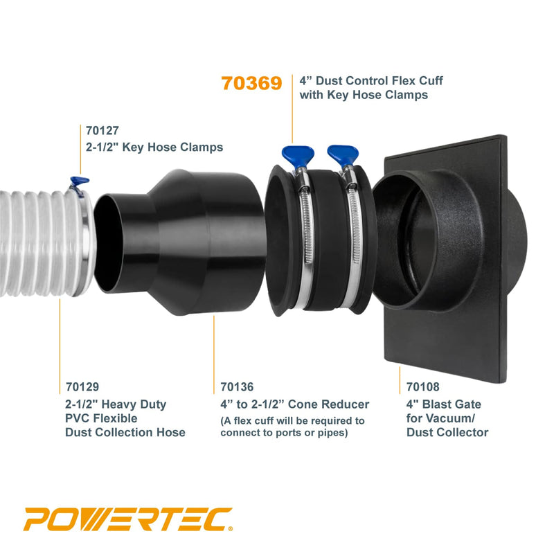 POWERTEC 70262 2-1/2 Inch Key Hose Clamp, Adjustable Stainless Steel Hose Clamps for Dust Collection, Dust Collector and Dryer Vent Hose, Pipe Clamp, RV Clamp, Worm Gear Clamp, 10 pack